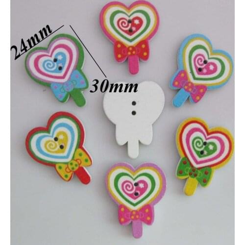 WBNKGN 30mm*24mm Lolipop Love scrapbooking children buttons wood mixed 120pcs garment accessories