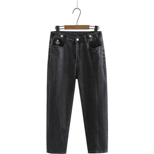 Plus Size Stretchable Womens Black Jeans Cotton&Denim Solid Spring Autumn All Match Fashion Denim Pants