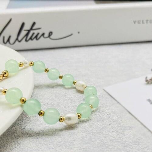 Green Natural Stone Pearl Charm Bracelet for Women Stainless Steel Bracelet Bangle Gold Plated Beads Chain Bracelet Luxury 2021