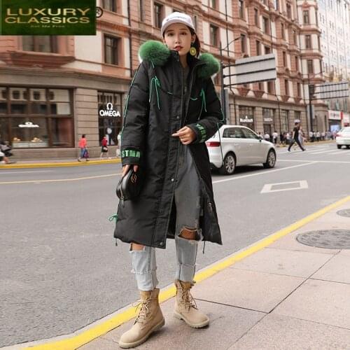 Jacket Down Winter Womens Thick Warm 90% Duck Down Coat Female Real Raccoon Fur Hooded Long Down Jackets and Coats Hiver 19006