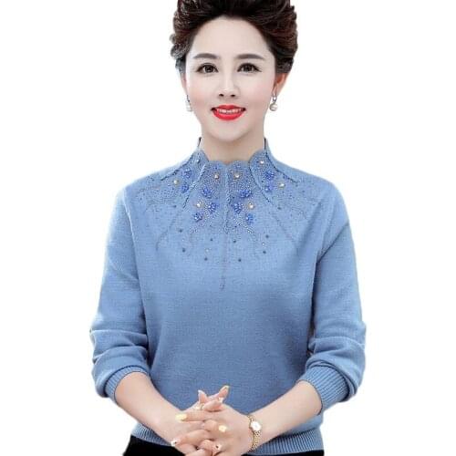 High Quality Cashmere Sweater Women Half Turtleneck Knitted Sweater Middle-aged Mother Bottoming Warm Pullovers Full Jumper