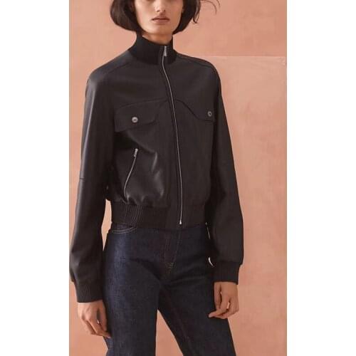 Natural Leather Women Coat Lambskin Leather Jacket Long Sleeves 100% Sheepskin Leather Coat H815