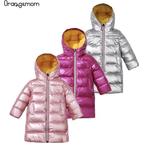 Baby Girl Winter Snowsuit Shiny Color Outerwear With Hooded Soild Long White Duck Down Coats Boys Snowsuit For 3-8 Years Old Kid