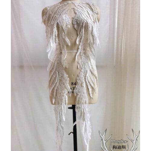 1 Pair Angel Wings Embroidery Lace Applique Ivory Large Lace Trims Fabric For Decorative Sewing Wedding Dress Clothes Accessory