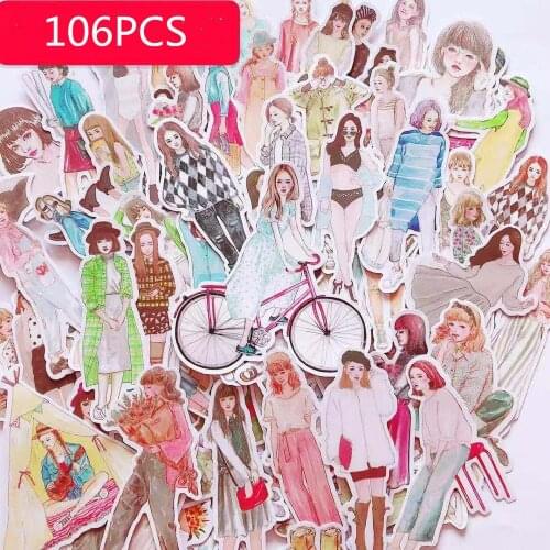 106PCS Cute Ladies Daily Stickers DIY Scrapbook Bottom Collage Phone Computer Diary Happy Plan Gift Sealing Decoration Sticker