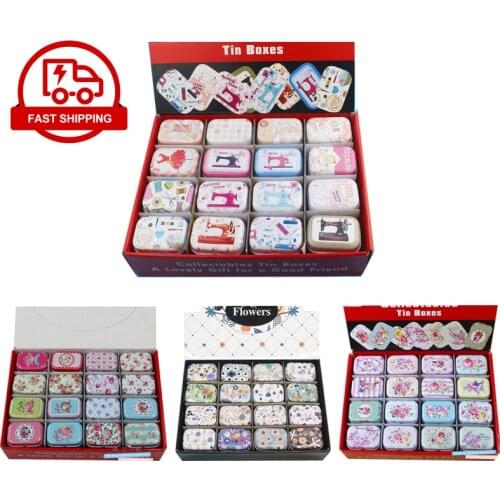 12Pieces/Lot Portable Mini Metal Tin Box Multiple Pattern Printing Mac Makeup Jewelry Pill Storage Box With Lid Gift Packing Box