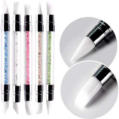 5pcs Dual-ended Silicone 2 Ways Nail Art Sculpture Pen DIY Glitter Powder Emboss Carving Liquid Manicure Dotting Brush Tool