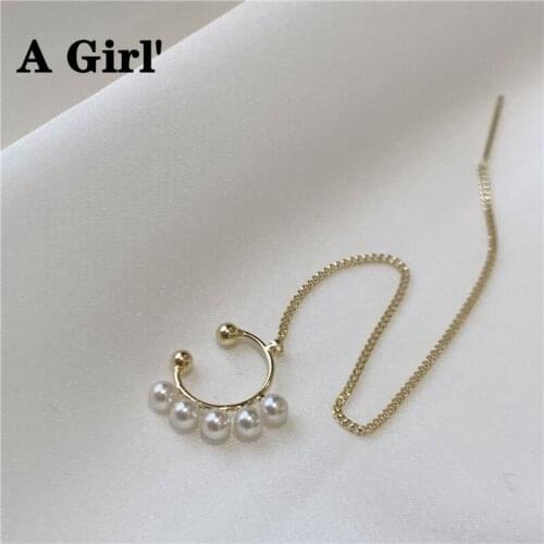 A Girl' 2021 Korean Elegant Pearl Ear Clips For Women Ladies Fashion Metal Line No Piercing Fake Cartilage Jewelry Gifts