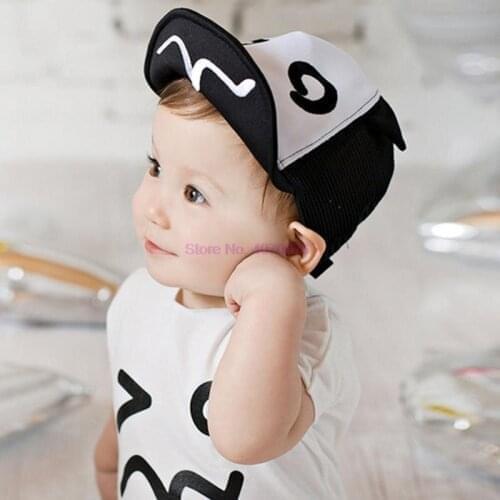 DHL 50pcs Cute Cartoon Baby Baseball Caps Boys Girls Spring Summer Hat Lovely Black White Sun Hat for 1-3 Years Children