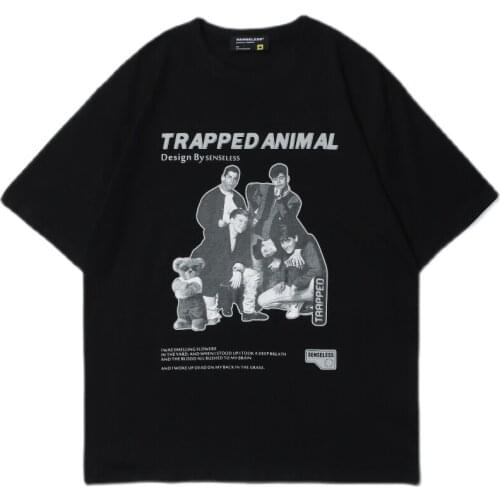 Summer American Retro Plus Size Short Sleeve Men Women Couples T Shirt Letter Tpapped Animal Tees Small Bear Breeder Tops Female