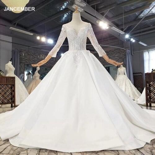 HTL1678 Elegant Simple Atmosphere Beading Wedding Dress 2020 Three Quarter Sleeve Lace Up Back V-Neck ウェディングドレス