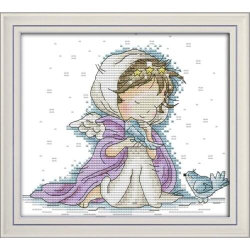 Joy Sunday Angel With Two Birds Paintings Counted Printed On Canvas 11&14CT Cross Stitch Kit Handmade Embroidery for Needlework