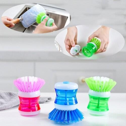 Creative Kitchen Washing Utensils Brush With Liquid Soap Dispenser Plastic Pot Dish Cleaning Brush Home Cleaning Products