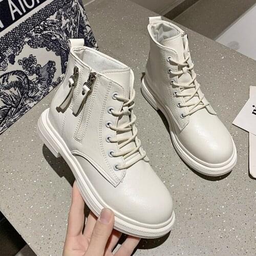 Fashion Zipper Designer Shoes Womens Ankle Boots Beige Flat Martin Boots Women Autumn Outdoor Casual Women Boots botas de mujer