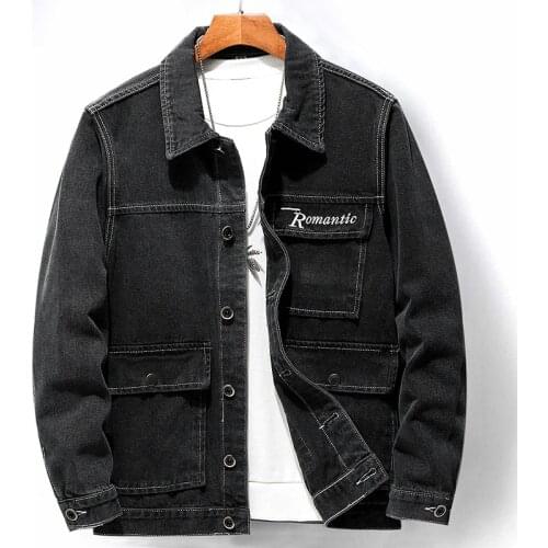 Mens Denim Jackets Mens Fashion Casual Loose Trend Moto&Biker Patch Print Denim Coats High Quality Cotton Cowboy Jackets