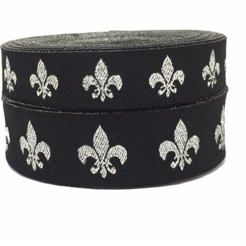 NEW!!! 7/8'' 22mm 10 yards/sets silver brand Steel fork Woven Jacquard ribbon BLACK color diy Gift wrap dog chain accessories