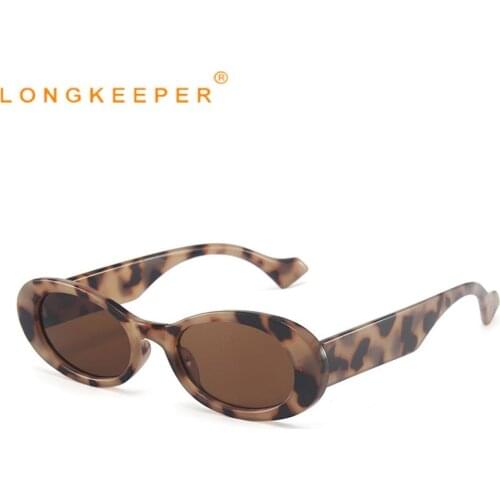 LongKeeper Popular Fashion Small Oval Sunglasses Women Vintage Leopard Jelly Color Eyewear Men Trending Sun Glasses Shades UV400