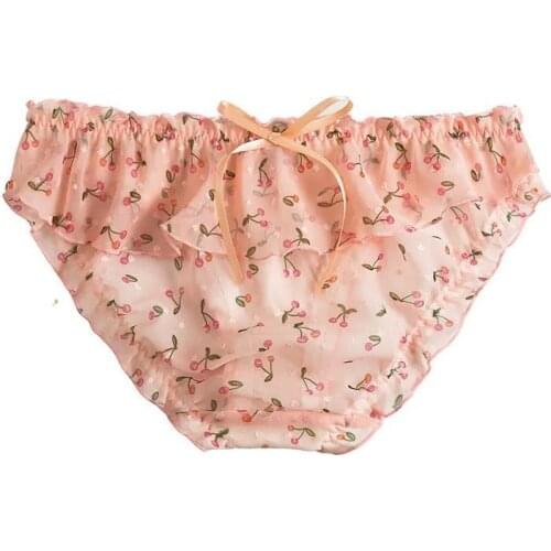 Sexy Women Lace Panties Transparent Breathable Lingerie Bow Japanese Style Sweet Chiffon Briefs Women‘s Low-Rise Underware