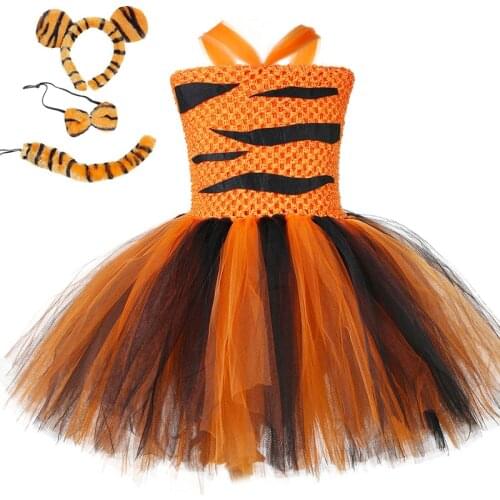 Tiger Girls Tutu Dress Outfit Zoo Animal Toddler Baby Girl Fancy Performance Birthday Party Dresses Kids Halloween Costumes Set