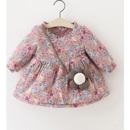 Baby girl print dresses kids winter dresses baby dress Shear plush kids frocks girl casual dress