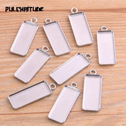 PULCHRITUDE 8pcs 11*26mm Inner Size Stainless Steel Rectangle Cabochon Base Setting Diy Blank Pendant Tray For Necklace Making