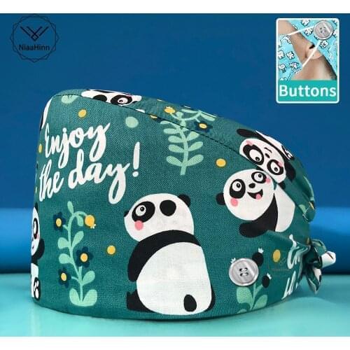 Panda cartoon pattern anti-dirty dust-proof cleaning cap flower print scrub hair salon Baotou housekeeping dentist scrub hat