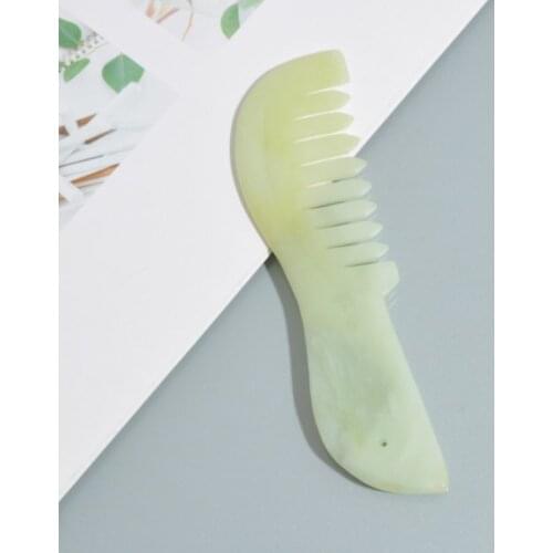 Natural Jade Hair Comb Head Scalp Massage Retro Large Tooth Jade Comb Promote Blood Circulation Condition Hair Prevent Hair Loss