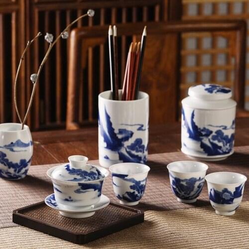 Hand painted blue and white landscape in Guanfu Museum, Kangxi style