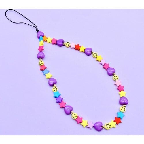 BLUE STAR Fashion Creative Anti-loss Mobile Phone Chain Hanging Jewelry Smiling Face Soft Pottery Love Star Acrylic Mobile Phone
