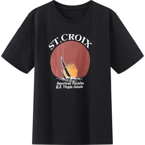 Slim Girls Soft Cotton O Neck T-shirt 2021 Summer Fashion Ladies Office Straight Women Black Virgin Islands Print T-shirt Top