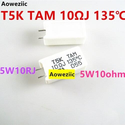 1Pcs T5K TAM 10ΩJ 135℃ 5W 10Ohm ±5% 5W10ΩJ 5W10RJ 5W10ohm Vertical Cement Resistance With Temperature Protection