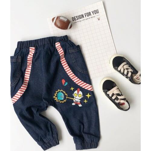 Tonytaobaby Spring New Pure Cotton Cartoon Printed Thin Breathable Jeans for Boys and Girls Boys Pants