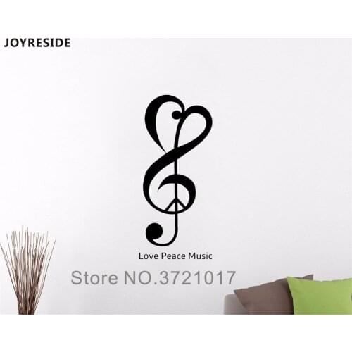 JOYRESIDE Love Peace Music Wall Decal Vinyl Musical Sticker For Kid Boy Girl Decoration Art Decor DIY Bedroom Studio Design A185