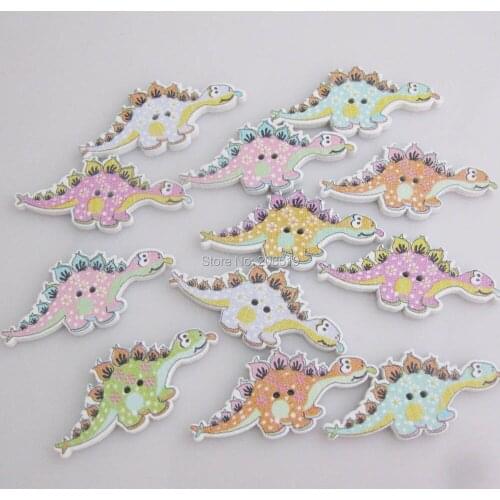 WBNAKA Boys favorite Dinosaur shape buttons wooden printed mix 150pcs DIY handwork flatback animal button