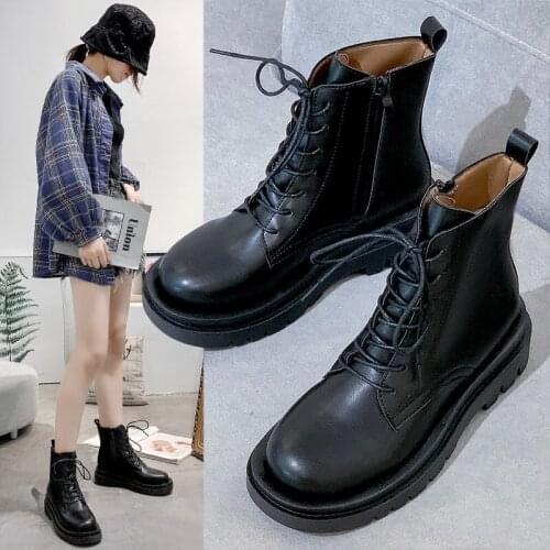 For Martin boots womens autumn new British style thick heel side zipper with handsome motorcycle boots