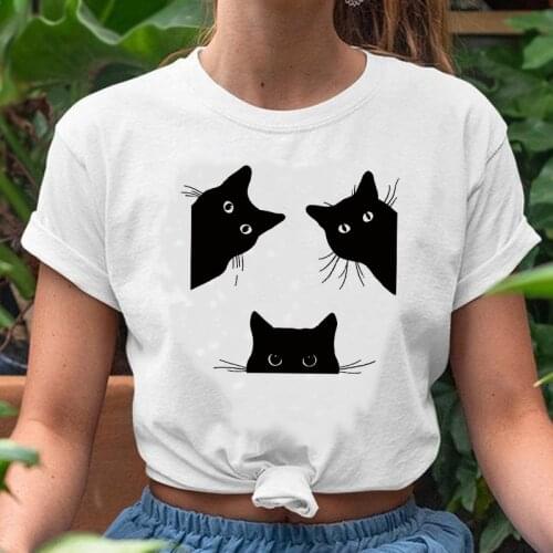 Women Graphic Cat Face Funny Cute Short Sleeve 90s Trend Spring Summer Print Female Tshirt Lady Clothes Tops Tees T-Shirt