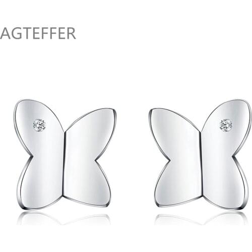 AGTEFFER 925 Sterling Silver Butterfly Zircon Stud Earrings for Women Wedding Engagement Fashion Charm Jewelry