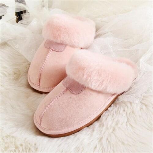 Womens Slippers Soft Sheepskin Fur Warm Indoor Wool Home Flats Shoe Large Size Autumn Winter New Thick Bottom