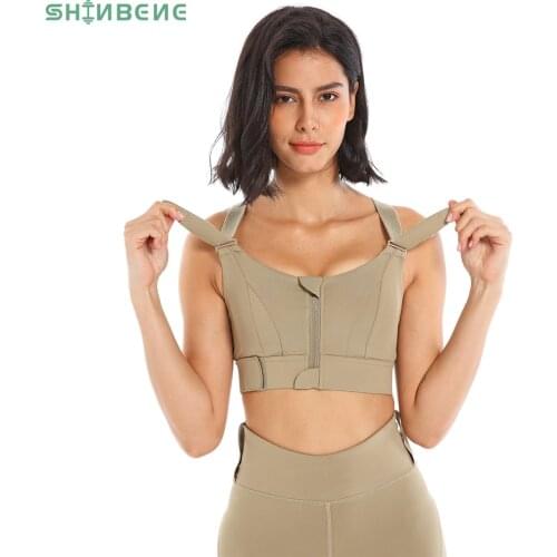 SHINBENE HOOK Front Zipper High Support Running Workout Bras Women Adjustable Strap Shockproof Gym Fitness Athletic Brassiere