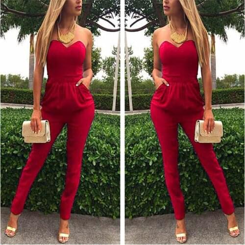 Off The Shoulder Strapless Womens Jumpsuit Elegant Sleeveless Backless Full Length Overall Office Lady Formal Business Outfit