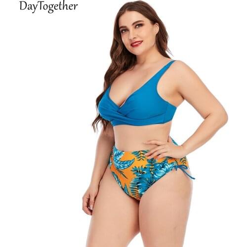 Womens Swimwear 2021Large Size High Waist Bikini Printing Has a chest pad Black Blue Red Female Sexy Floral Two-Piece Swimsuits
