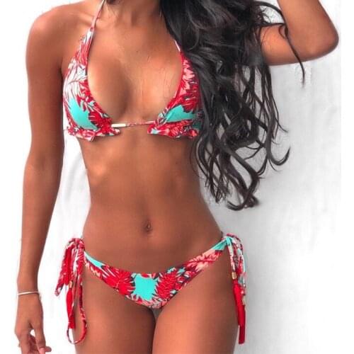 Print Bikini Women 2021 Sexy Swimwear Halter Push Up Swimsuit Bandage Bikini Set Brazilian Bathing Suit Beach Wear Swimming Suit