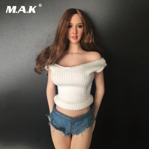 1/6 Scale White Knitted Shirt&Jeans Shorts Models for 12 Inches Female Bodies Women Action Figures
