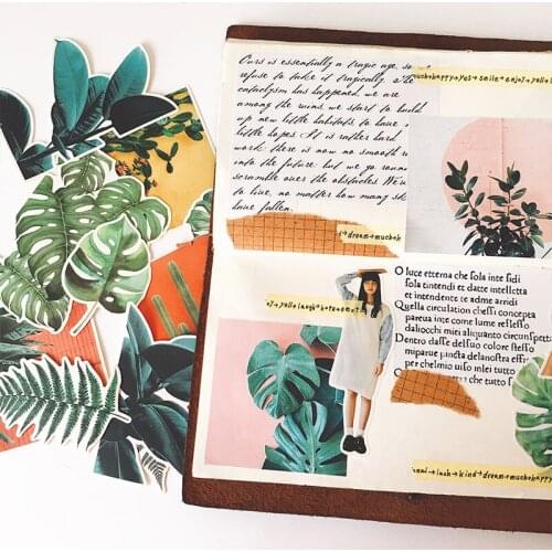 15PCS Wind broadleaf green plant Stickers Crafts And Scrapbooking stickers book kids toys Decorative sticker DIY Stationery