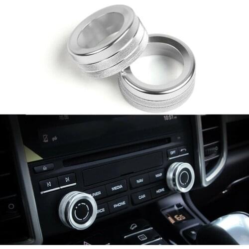 2pcs Car Air Conditioning Knob Covers Volume Radio Chrome Silver Switch Decorative Circles For Porsche 911 Cayenne Macan 718