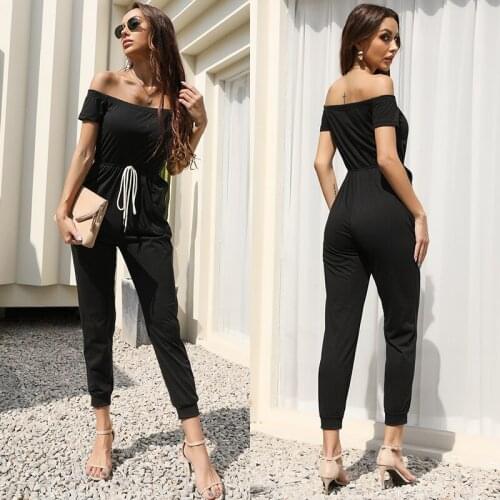2021 Summer Women Holiday Casual Short Sleeve Jumpsuits Fashion Ladies Solid Color Bodysuit Slim Long Pant Jumpsuit Monos Mujer