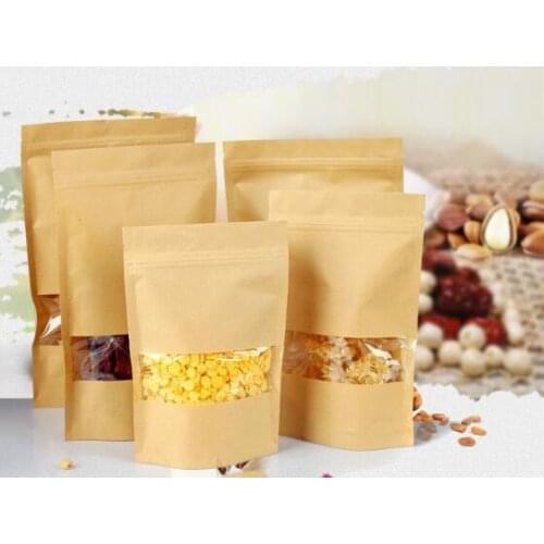 3.9''x5.9'' (10cmx15cm) Stand Up Ziplock Kraft Paper W/ Clear Window Packaging Bag For Food Coffee Storage Zip Lock Pack Bag DHL