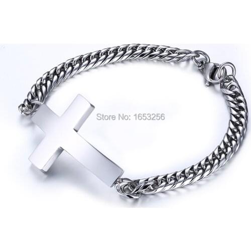 316L Stainless Steel Fashion design Curb Chain Cross ID Bracelet Unisex Men Holiday Gifts Jewelry 8