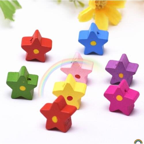 50Pcs Flat Star Loose Space Beads For Jewelry Marking Bracelet Charm Needlework Wooden Beads DIY Accessories Jewelry Finding