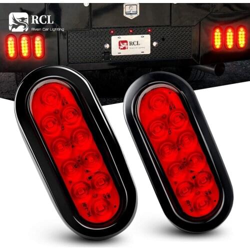 6in Oval Red LED Tail 2PCS w/Surface Mount Grommets Plugs IP65 Waterproof Stop Brake Turn Trailer Lights for RV Truck Jeep